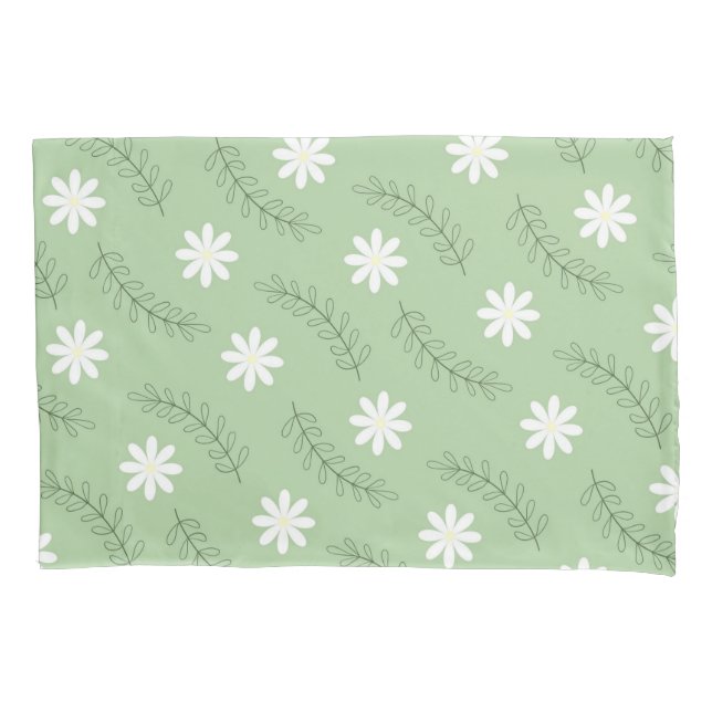 Whimsical Sage Green Floral Retro, Cheerful Pillow Case (Front)