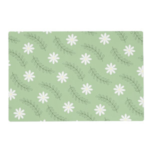 Whimsical Sage Green Floral Retro, Cheerful Placemat