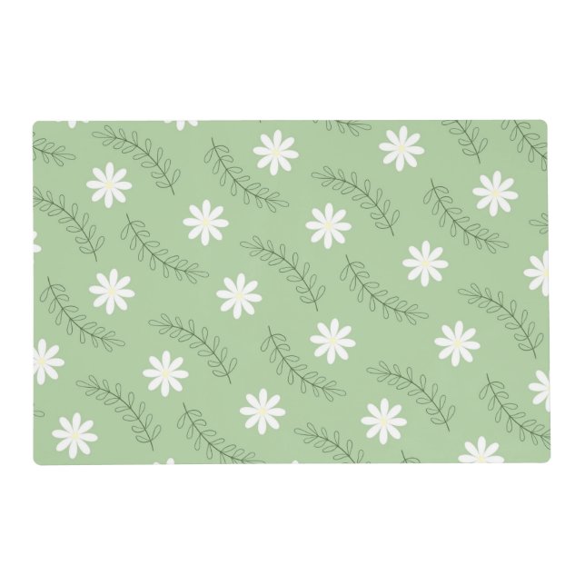 Whimsical Sage Green Floral Retro, Cheerful Placemat (Front)