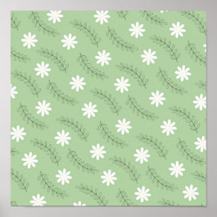 Whimsical Sage Green Floral Retro, Cheerful Poster