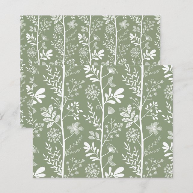 Whimsical Sage Green Garden Botanical Pattern (Front/Back)