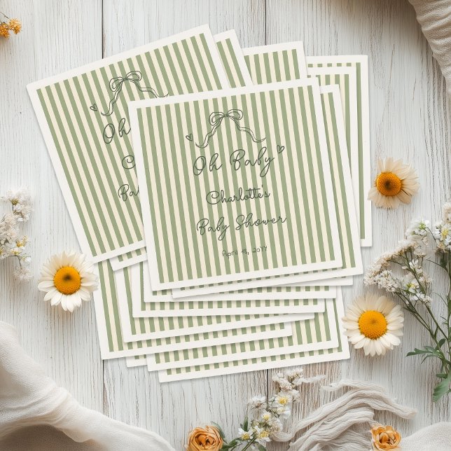 Whimsical Sage Green Gender Neutral Baby Shower Napkins (Creator Uploaded)
