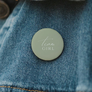 Whimsical Sage Green Gender Reveal Team Girl Button