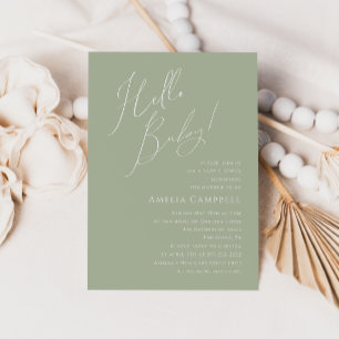 Whimsical Sage Green Hello Baby! Baby Shower Invitation