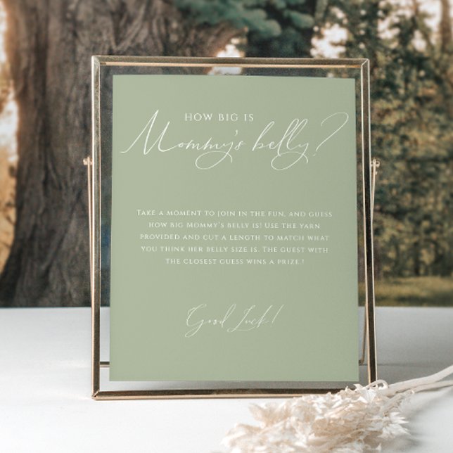 Whimsical Sage Green How Big Is Mommy's Belly Poster (Creator Uploaded)