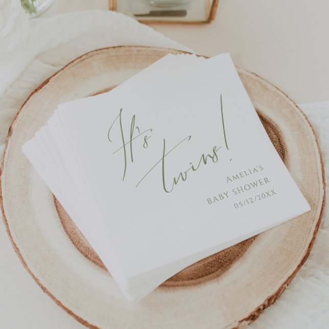 Whimsical Sage Green It's Twins Shower Napkins (Creator Uploaded)