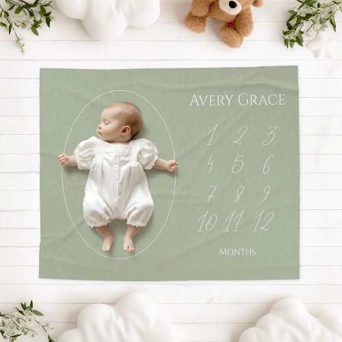 Whimsical Sage Green Milestone Baby Blanket