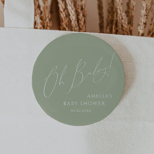 Whimsical Sage Green Oh Baby Button