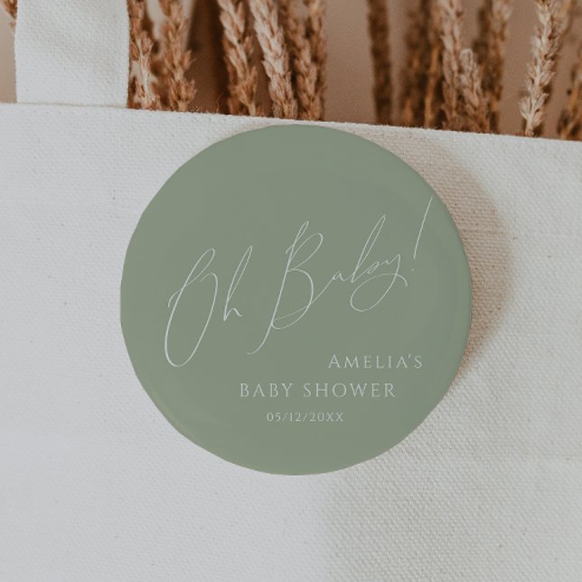 Whimsical Sage Green Oh Baby Button (Creator Uploaded)
