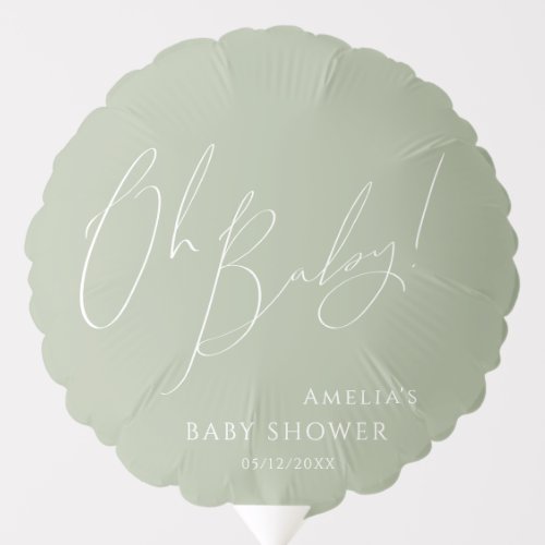 Whimsical Sage Green Oh Baby Shower Balloon