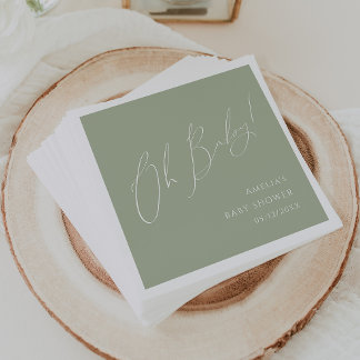 Whimsical Sage Green Oh Baby Shower Napkins