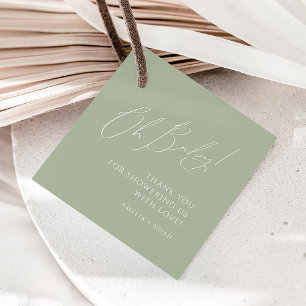Whimsical Sage Green Oh Baby Shower Thank You Favor Tags
