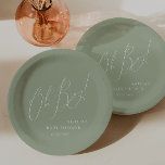 Whimsical Sage Green Oh Boy! Baby Shower Paper Plates<br><div class="desc">Introducing our whimsical sage green oh boy! baby shower paper plates, perfect for your simple modern boho celebration any season of the year! This plate has a boho-chic, gender-neutral vibe with elegant calligraphy and a delicate minimalist design. Plus, it's editable, so you can add your own classy, whimsical touch to...</div>