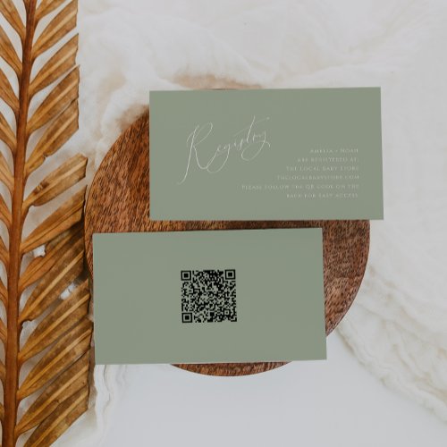 Whimsical Sage Green QR Code Baby Registry Enclosure Card