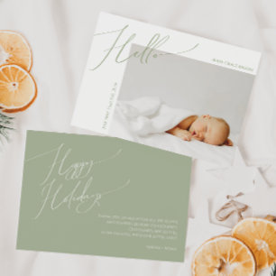 Whimsical Sage Green Thank You Happy Holidays Baby Announcement
