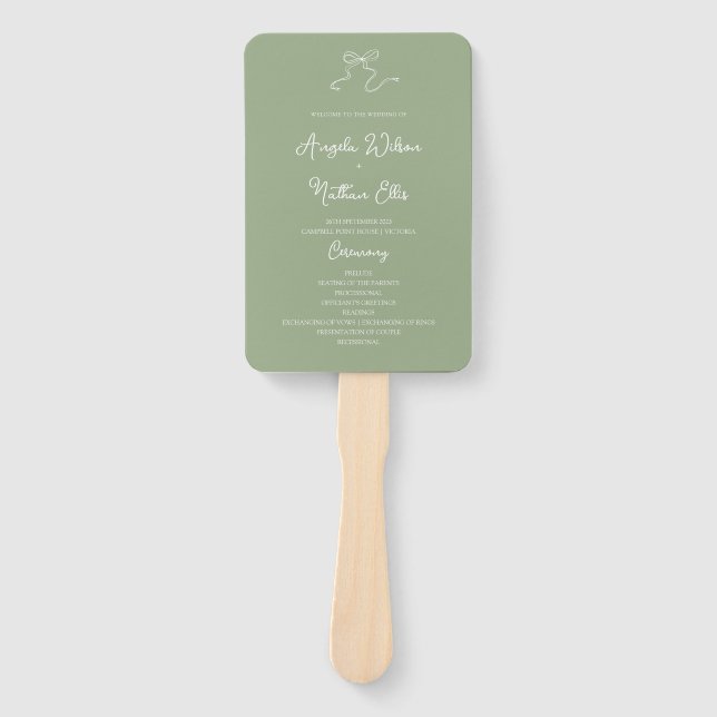 Whimsical Sage Green Wedding Program Fan (Front)