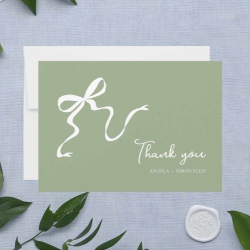 Whimsical Sage Green Wedding Thank You Card