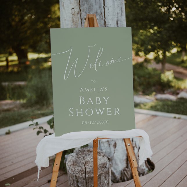 Whimsical Sage Green Welcome Baby Shower Foam Board (Creator Uploaded)