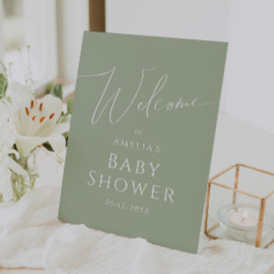 Whimsical Sage Green Welcome Baby Shower Pedestal Sign