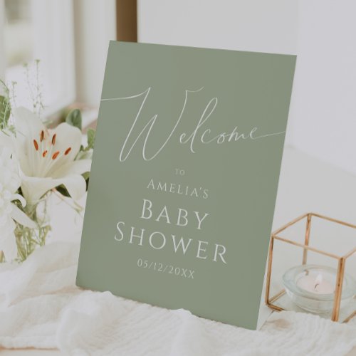 Whimsical Sage Green Welcome Baby Shower Pedestal Sign