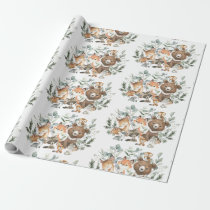 Whimsical Sage Green Woodland Forest Animals Wrapping Paper