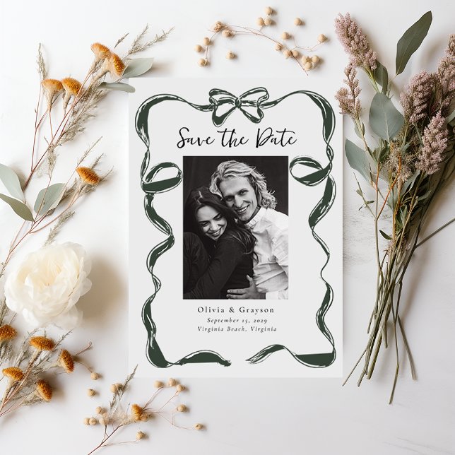 Whimsical Sage Photo  Bow Save the Date (Whimsical Bow Photo Save the Date )