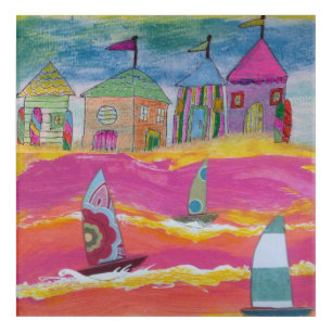Whimsical Sailboats and Beach Huts Acrylic Print
