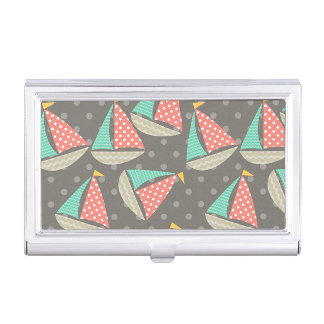 Whimsical Sailboats Business Card Holder (Front)