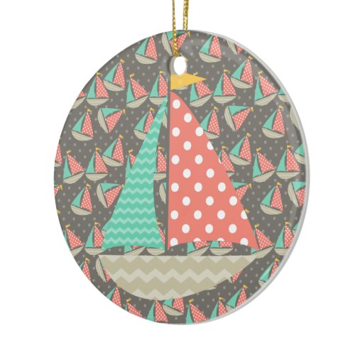 Whimsical Sailboats Ceramic Ornament
