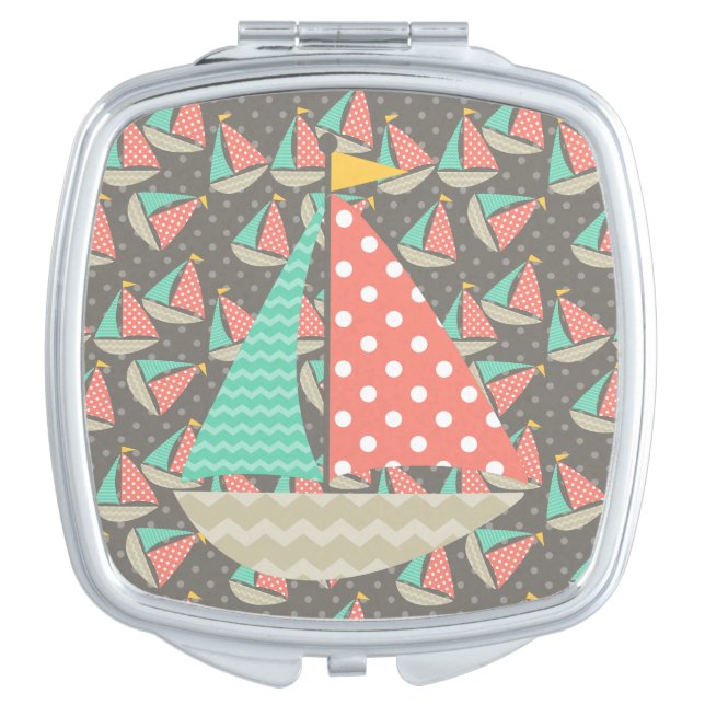 Whimsical Sailboats Compact Mirror (Front)