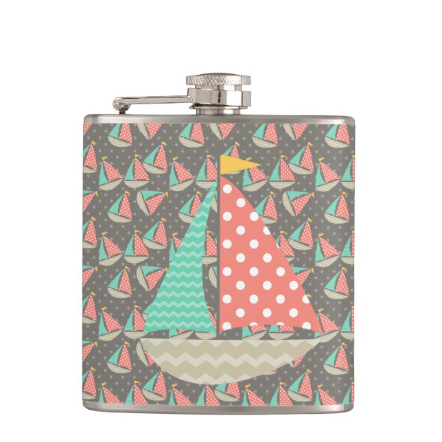 Whimsical Sailboats Hip Flask (Front)