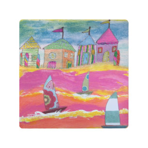 Whimsical Sailboats & Huts Metal Print
