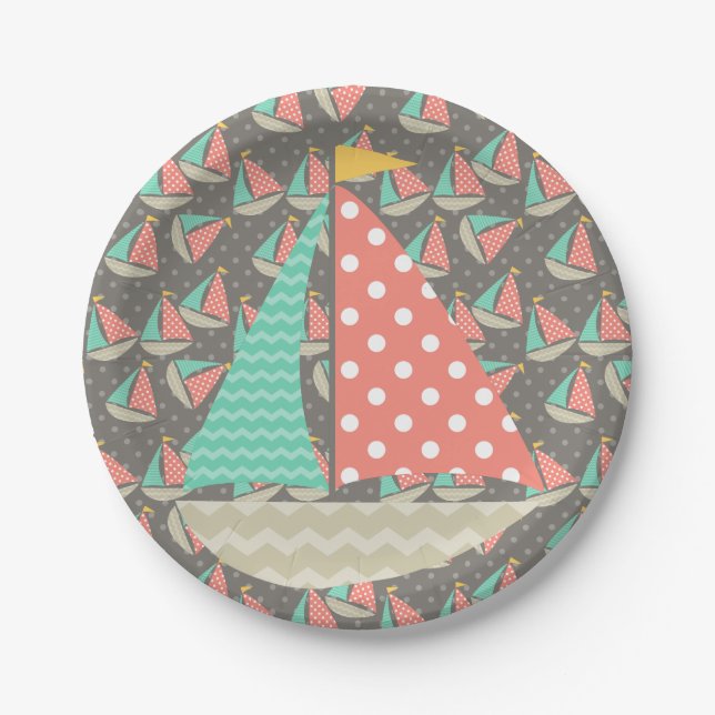 Whimsical Sailboats Paper Plates (Front)