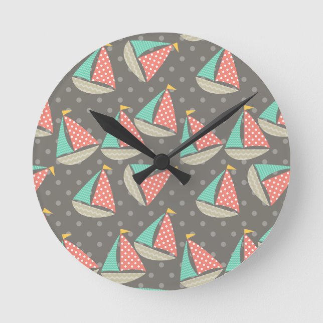 Whimsical Sailboats Round Clock (Front)