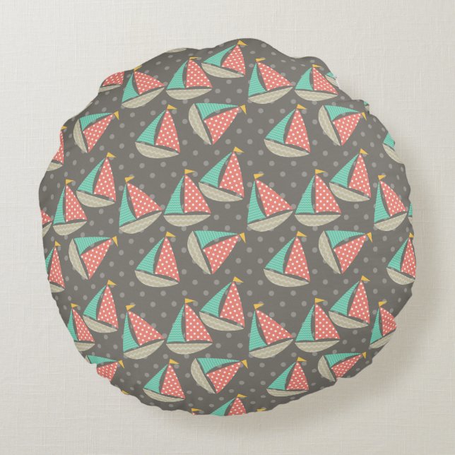 Whimsical Sailboats Round Pillow (Back)
