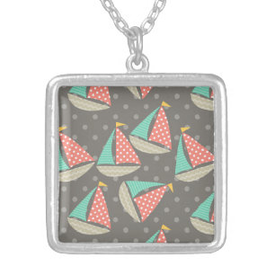 Whimsical Sailboats Silver Plated Necklace