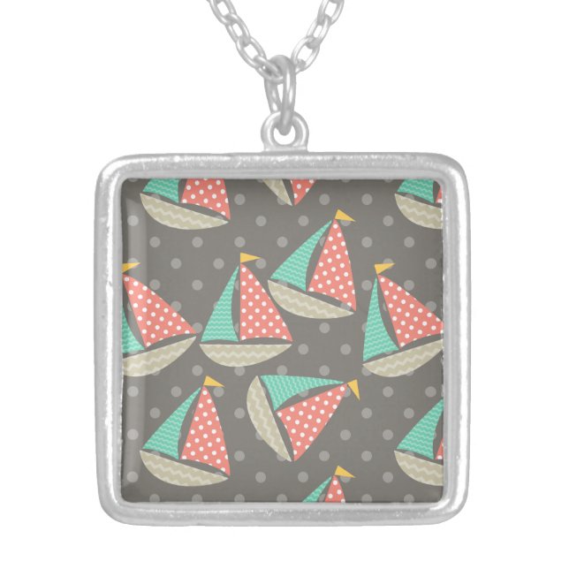 Whimsical Sailboats Silver Plated Necklace (Front)