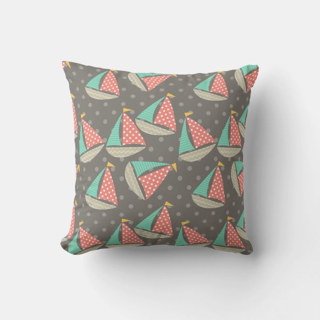 Whimsical Sailboats Throw Pillow (Front)