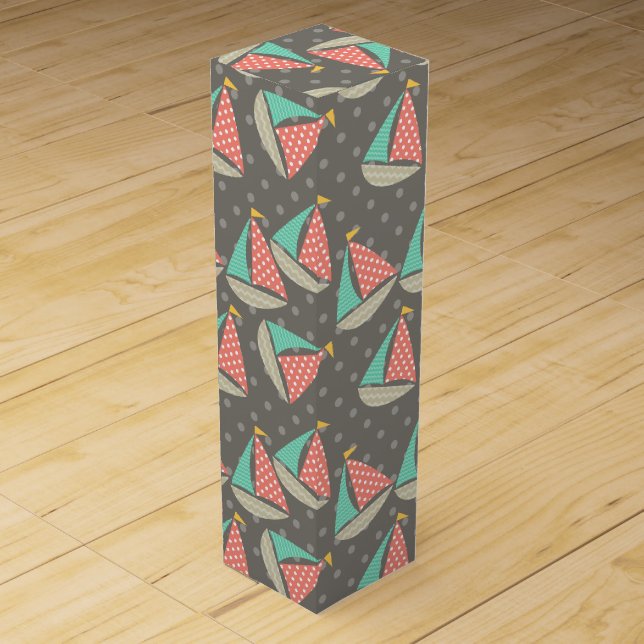 Whimsical Sailboats Wine Box (Front)