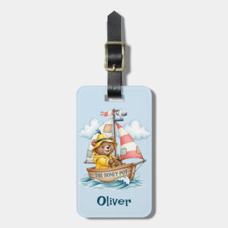 Whimsical Sailor Bear on Sailboat  Luggage Tag