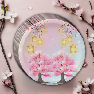 Whimsical Sakura Cherry Blossom Tree Baby Shower Paper Plates