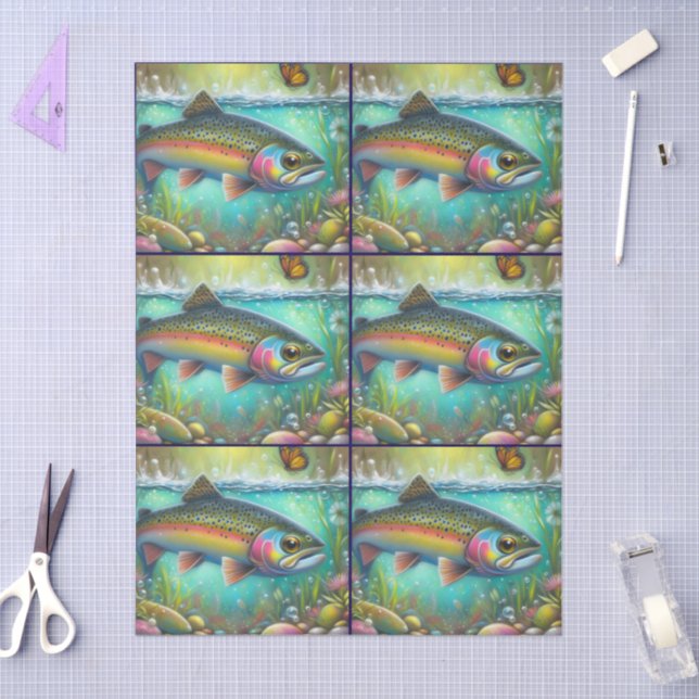 Whimsical Salmon Fish with Florals – Decoupage Tissue Paper (Craft)