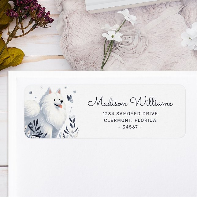 Whimsical Samoyed Dog Illustration Label (Creator Uploaded)