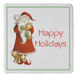 Whimsical Santa and Cats Holiday Trivet