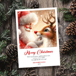 Whimsical Santa and Rudolph Cheerful Christmas  Holiday Card