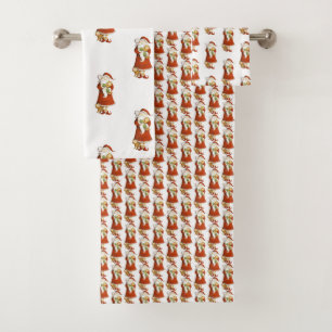 Whimsical Santa & Cats Bath Towel Set