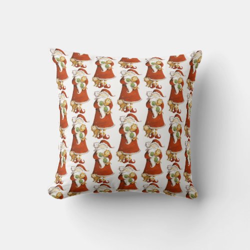 Whimsical Santa  Cats Pattern Throw Pillow