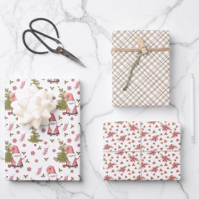 Whimsical Santa Christmas Holiday Wrapping Paper Sheets (Front)