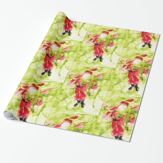 Whimsical Santa Christmas Wrapping Paper (Unrolled)