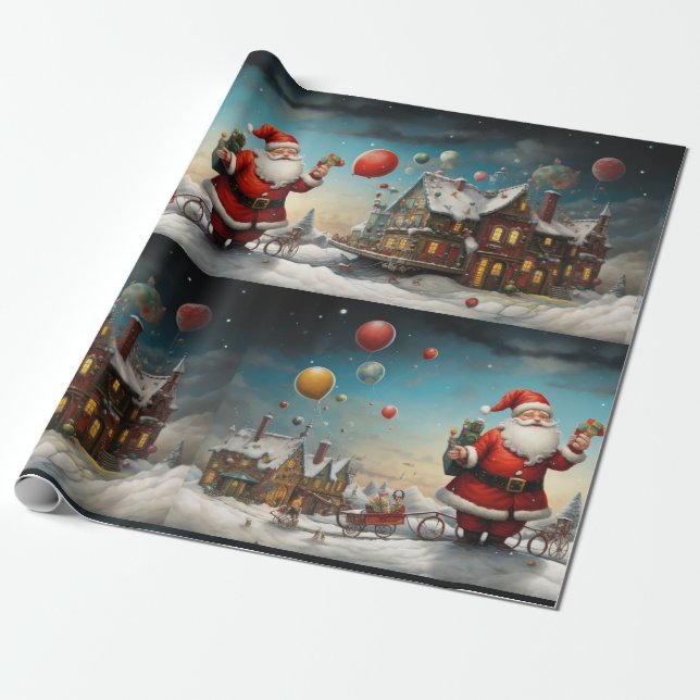 Whimsical Santa Claus 5 Wrapping Paper (Unrolled)
